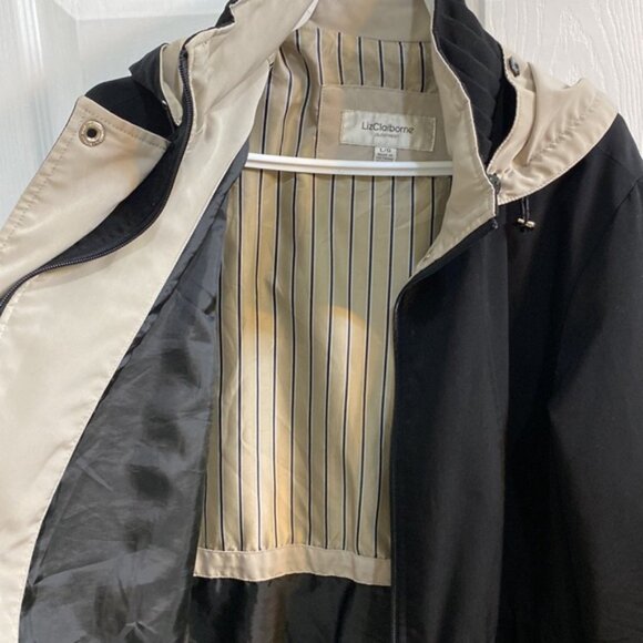 Liz Claiborne Spring All Weather Mid Length Coat Jacket Zip Removable Hood Large - Picture 7 of 9